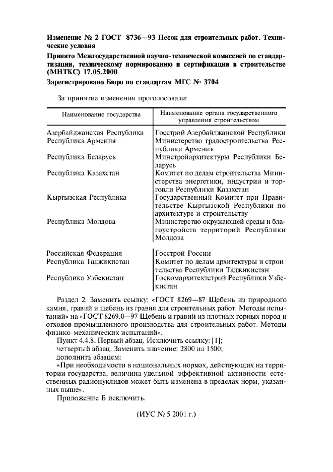 Изменение №2 к ГОСТ 8736-93