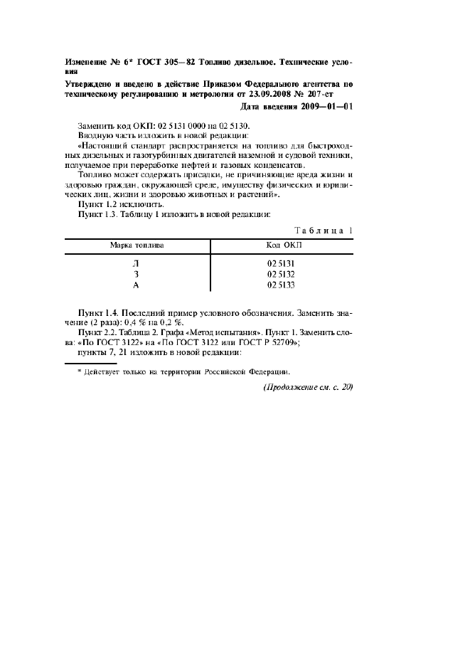 Изменение №6 к ГОСТ 305-82