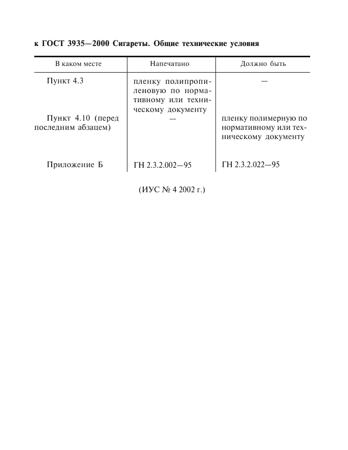 Поправка к ГОСТ 3935-2000
