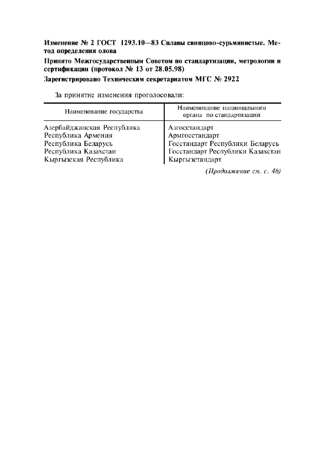 Изменение №2 к ГОСТ 1293.10-83