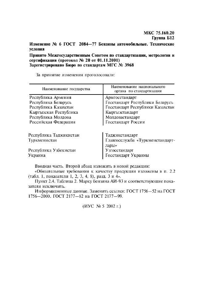Изменение №6 к ГОСТ 2084-77